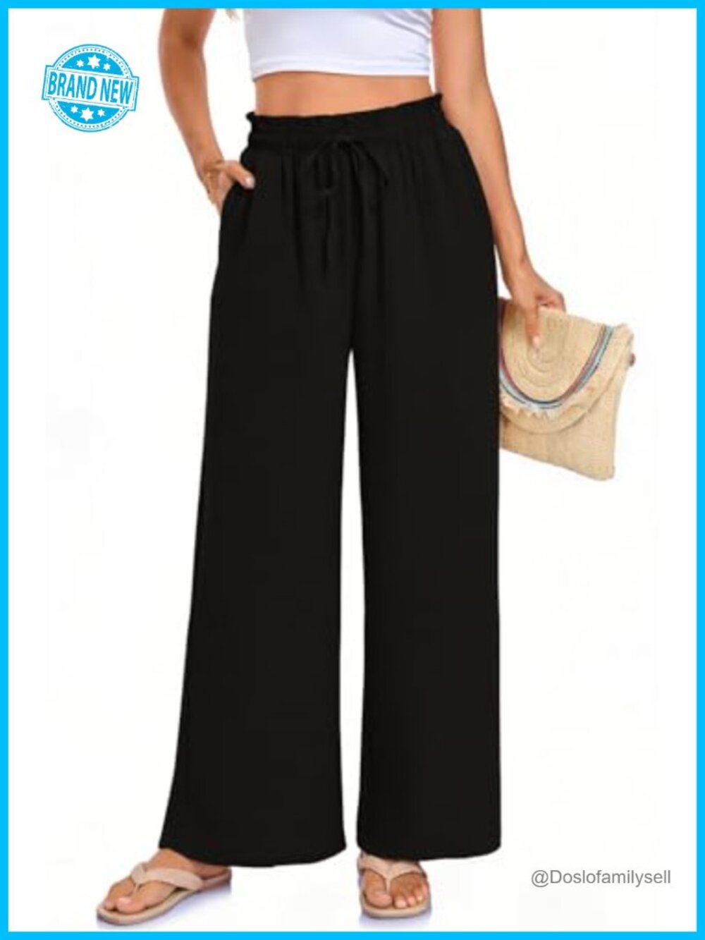 Plus Size Petite Wide Leg Palazzo Pants Drawstring High Waist Pockets